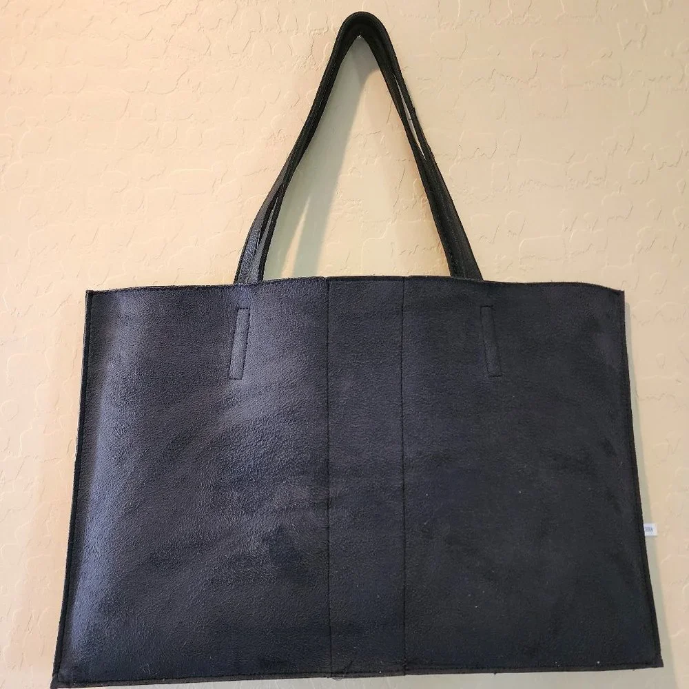 Vince Camuto Black Vegan Leather Purse Luck Tote Computer Shoulder Bag